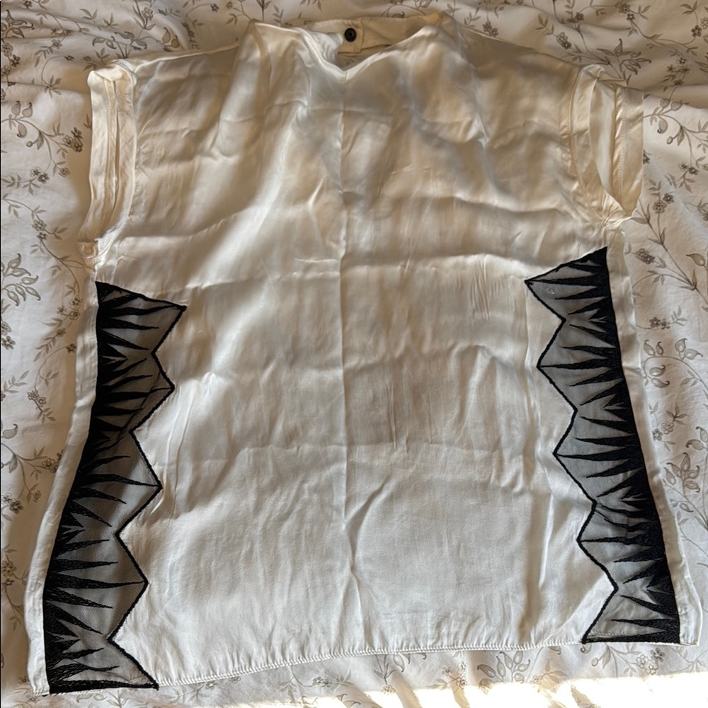 Sandro Cream Blouse with Black Accents